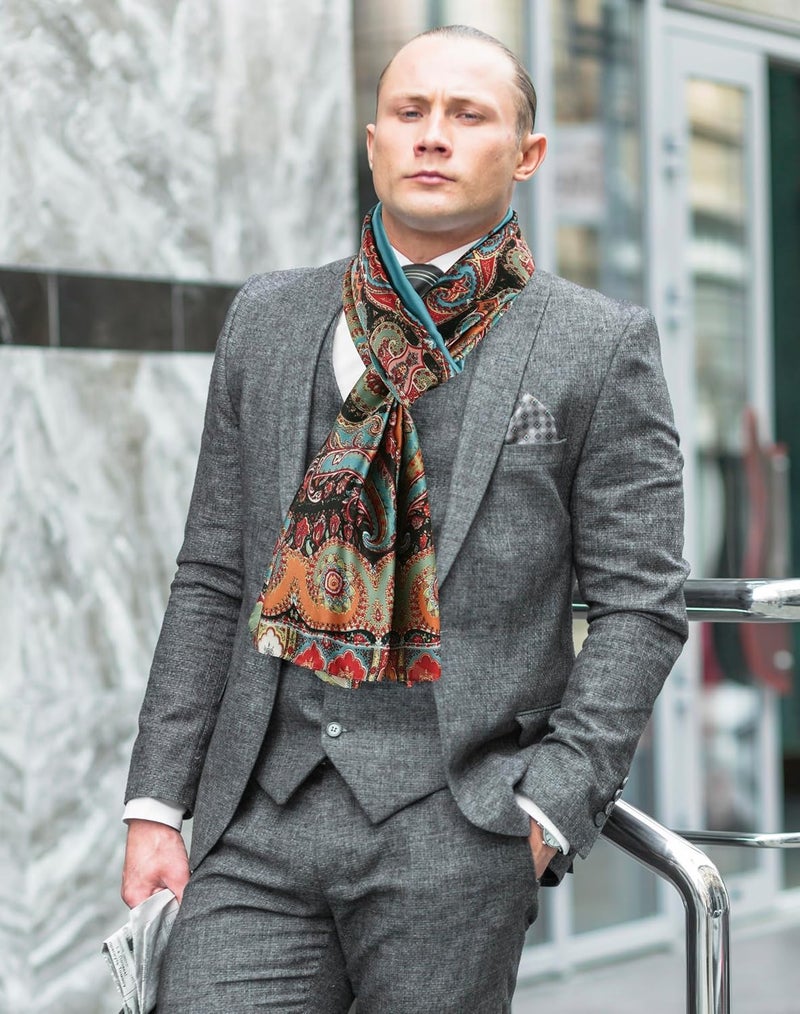 GERINLY Silk Feel Long Scarf for Men, Lightweight Business Dress Shawl Wraps Gentlemen, European Style Suit Scarves - Image 5